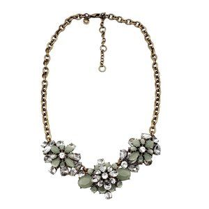 J Crew Statement Necklace Rhinestone Crystals Gold Tone Seafoam Green Vintage